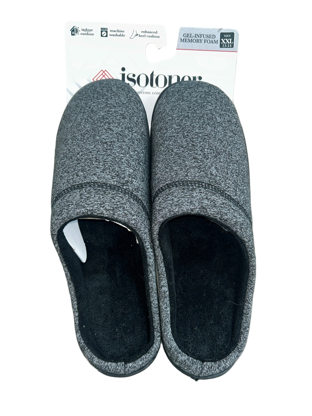 NWT: Isotoner:  Men’s Heather Gray Slip-On Memory Foam Slippers: Size 13/14